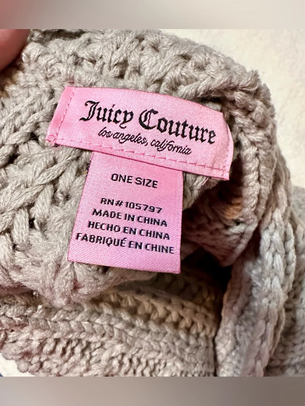 Juicy Couture Beanie Hat Infinity Scarf Set NWT Taupe Beige Cable Knit Winter